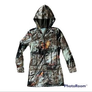 Passion Concept Velvety Feel Butterfly Animal Print Hood Tunic Dress M
